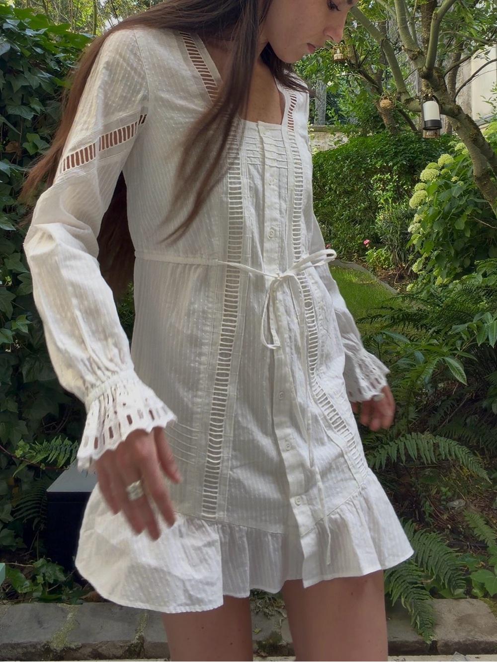 The Kooples NWT White Eyelet-Trim Button Mini Dress